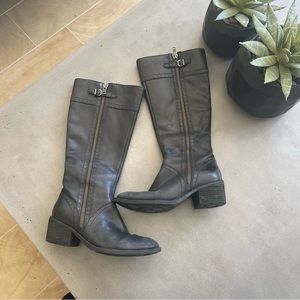 Born Black Leather Double Zipper Tall Boots, Sz 8.5
